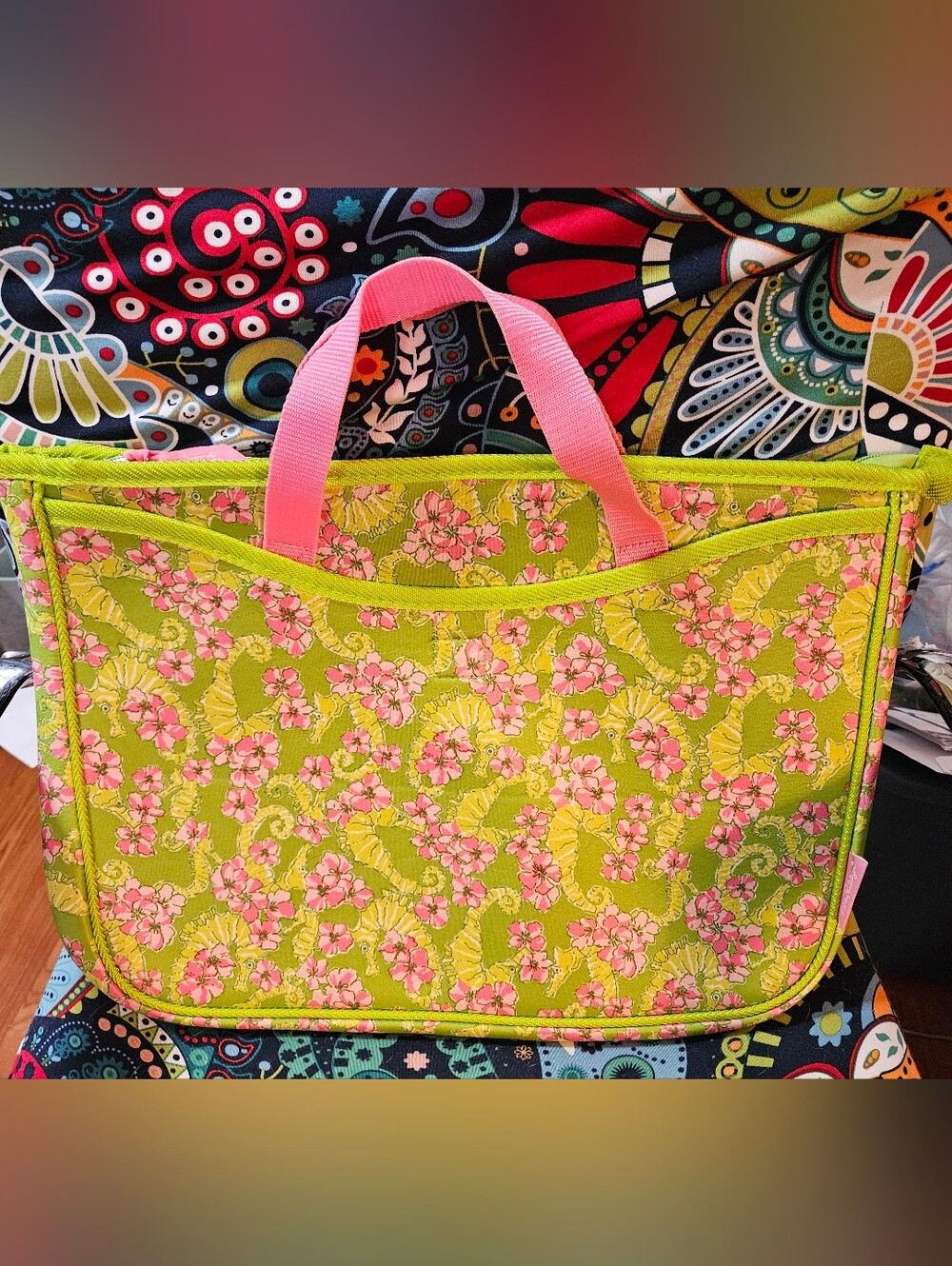 Lily Pulitzer 12x17 Neoprene Padded Pink & Lime Green Seahorse & Flower...